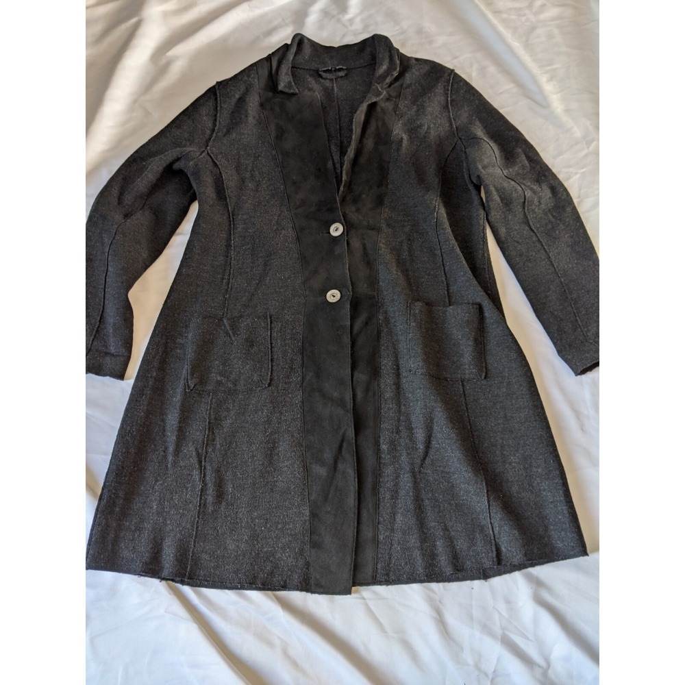 Eileen Fisher Wool‎ Leather Jacket Large Merino Wool Lamb Leather 2 Button READ
